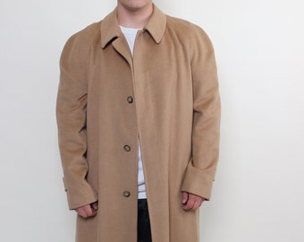 80s classic wool overcoat, vintage men beige color long coat, Size XL