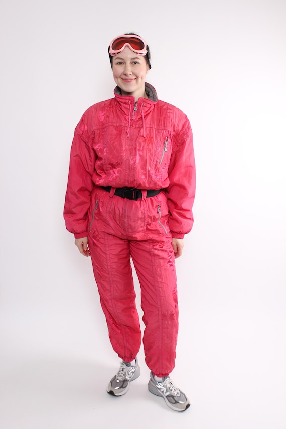 Vintage 90s Pink One Piece Ski Suit: Retro Purple Jumpsuit, Size M