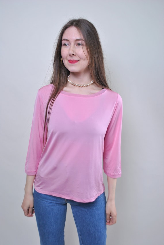 Vintage pink minimalist blouse, 90s Italian pullover shirt, Size L