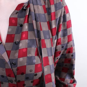 Bow tie blouse, secretary blouse LARGE size geometric print formal office blouse, Size L image 2