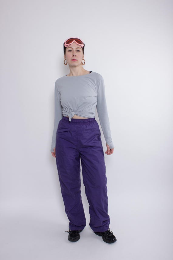Vintage 90s Pink Ski Pants, Retro High Waisted Womens Snow Pants, Size L