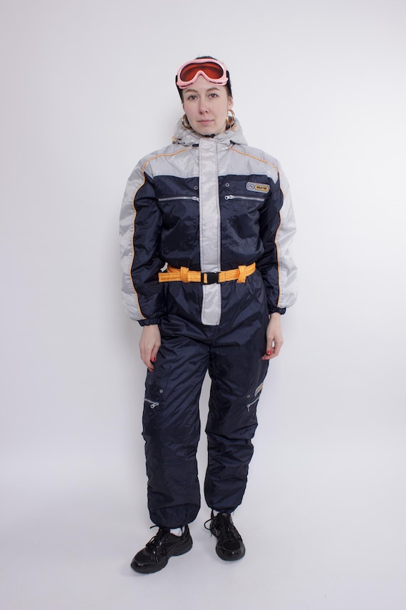 90s Colorblock One Piece Ski Suit, Vintage Womens Retro Snowsuit, Size M