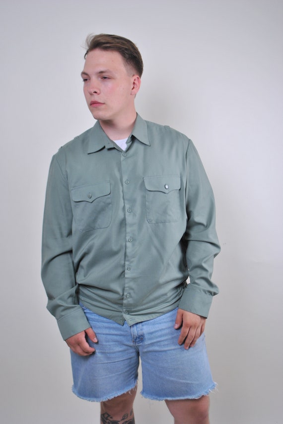 Khaki green 90s vintage military shirt, Size XL