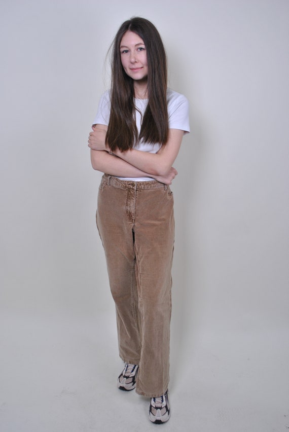 Vintage Corduroy Brown Pants, Plus Size Trousers, Women Heritage