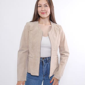 veste en cuir beige vintage des années 90, blazer d'automne pour femmes, veste de motard brutale, taille M