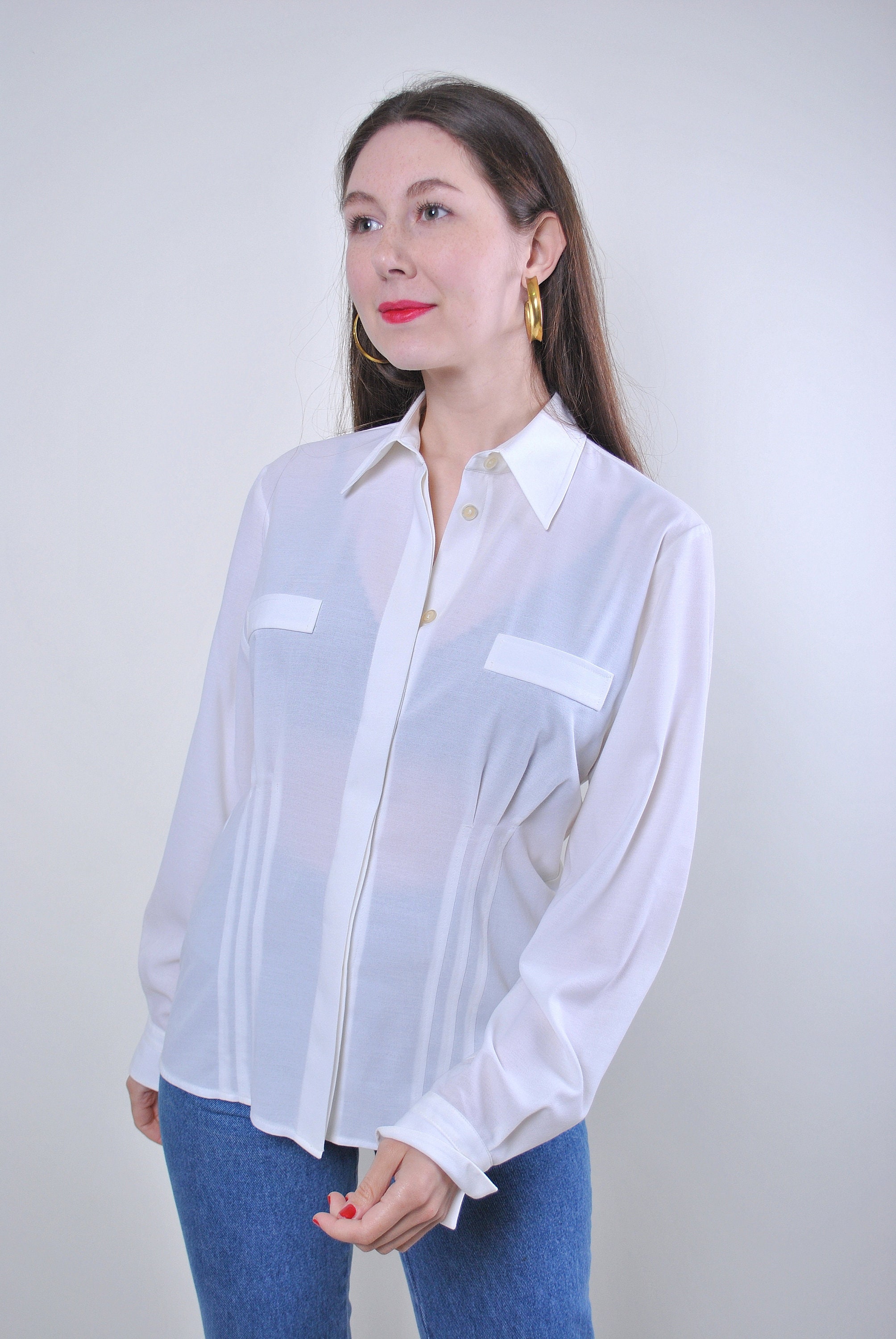 Women Vintage White Evening Suit Formal Blouse for Work Size Etsy