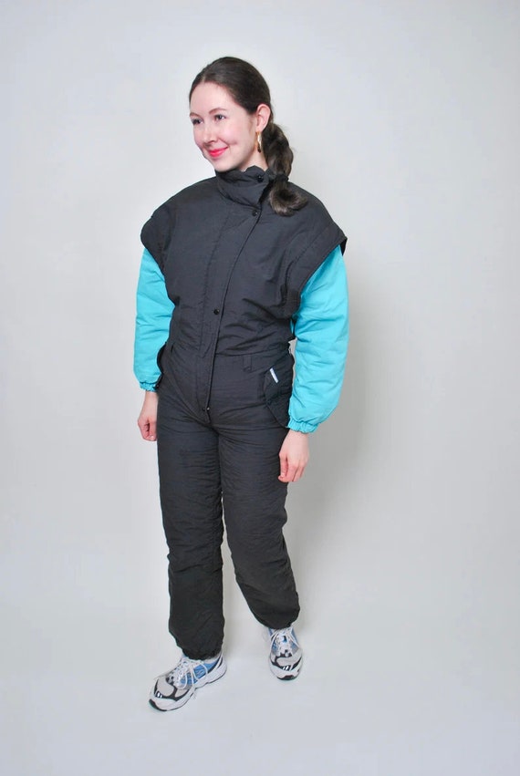 Black one piece ski suit, vintage snowsuit, 90s r… - image 5