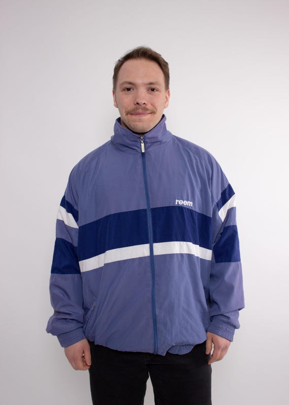 Purple Blue Colorblock Windbreaker, Oversized Sporty Track Jacket, XL
