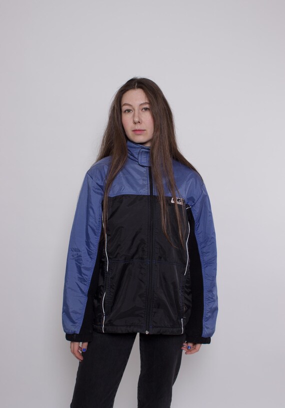 Vintage Windbreaker Jacket 90s Sport Jacket Blue Black Lightweight Outdoor, Size L