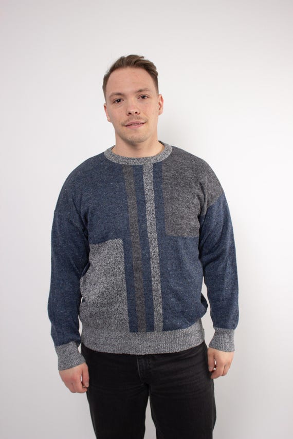 Vintage 90s Wool Acrylic Sweater, Geometric Knit Jumper, Size L