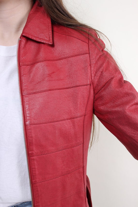 Vintage 90s leather trench coat, red leather over… - image 2