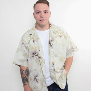 90s Hawaiian shirt in green, vintage summer vocation button up shirt, Size XL