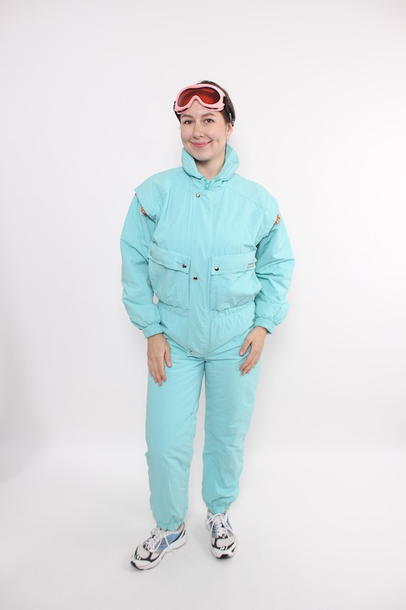 Vintage 90s Blue Ski Suit Women’s One Piece Snowsuit, Size M