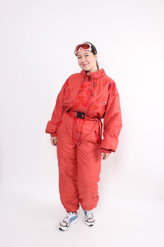 Vintage 90s Ski Suit, Abstract Print One Piece Snowsuit, Size L
