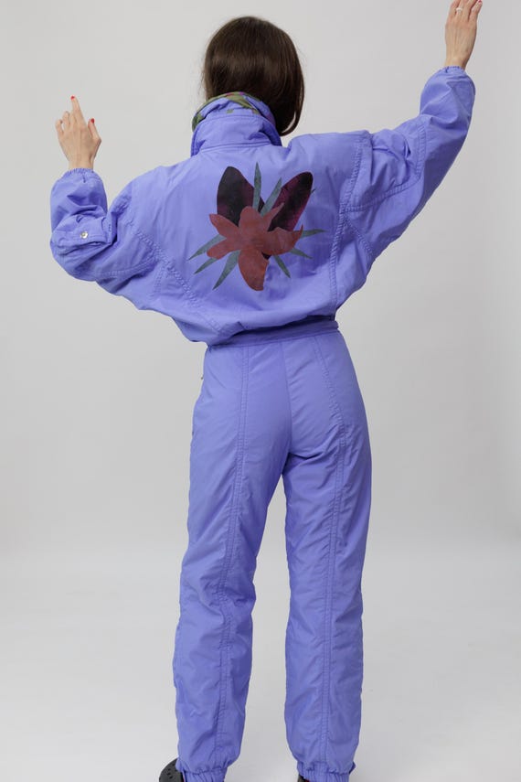 90s Belfe Violet Ski Suit Cobalt Collar Drawstring Waist Made in Italy M