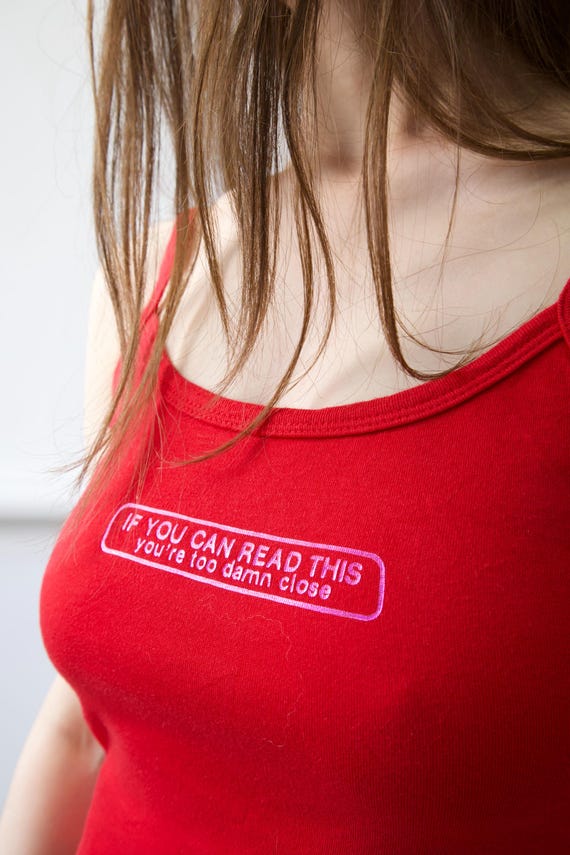 Y2K Red Graphic Tank Top Funny Text Vintage Size S/M