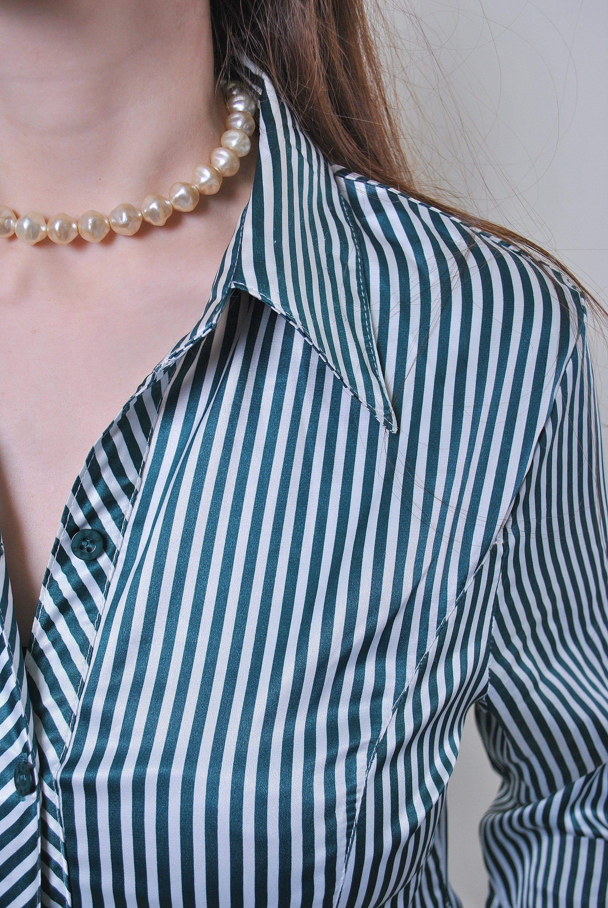 Vintage Striped Formal Green Blouse for Work Size M Etsy
