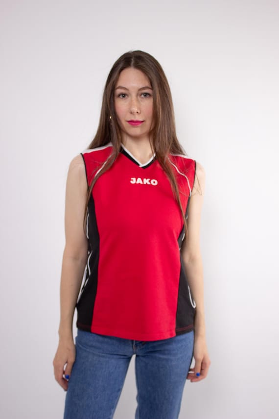 Vintage 90s red black sleeveless sport top cotton retro tank, Size M