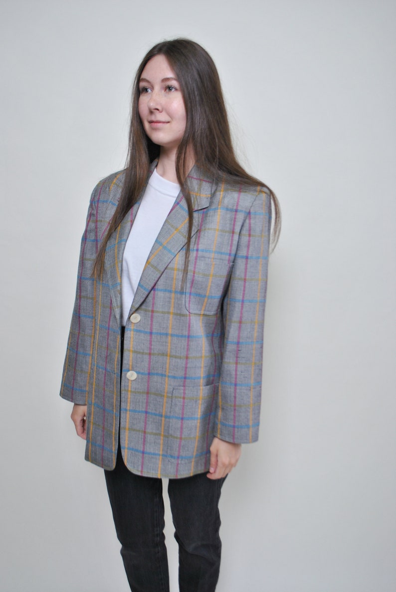 Wool Plaid Blazer Oversized Suit Jacket Women Formal Suit Etsy