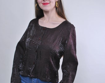 Vintage disco party bright brown blouse, Size M