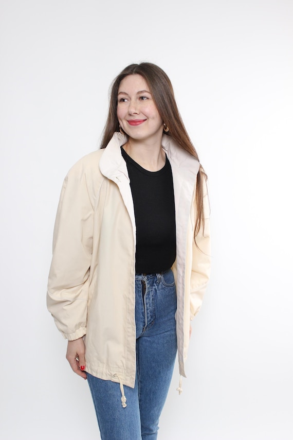 80s minimalist oversized windbreaker, vintage beige color sport wear jacket, Size L