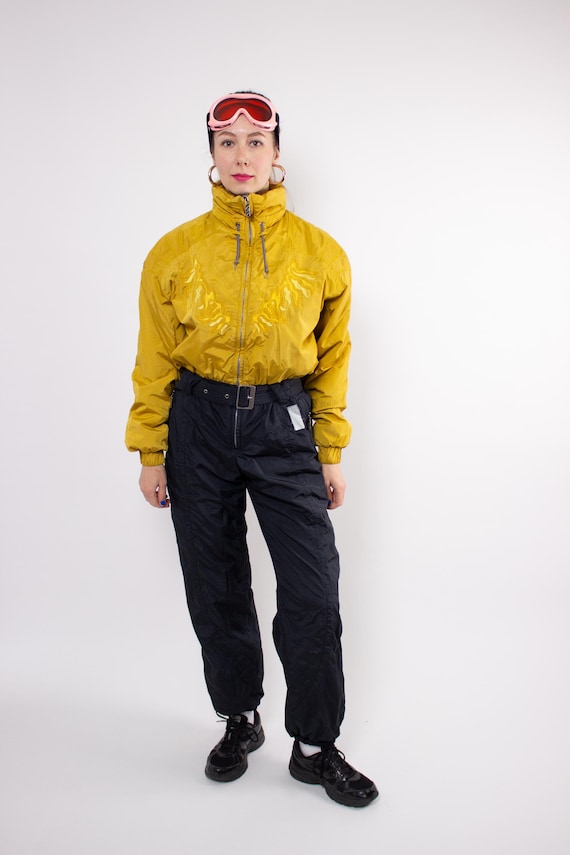 90s One Piece Ski Suit: Vintage Yellow Black Colorblock Snowsuit, Size M