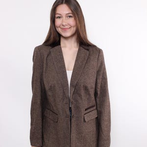 90s classic wool blazer, vintage oversized brown colour suit jacket, Size L