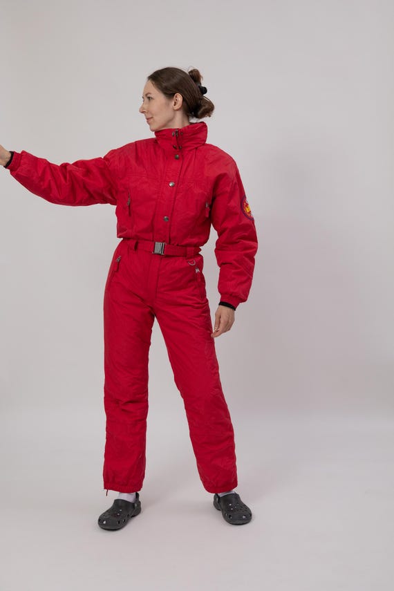 90s Killy Red Ski Suit Logo Buckle Belt Sleeve Patch One Piece Snowsuit S/M
