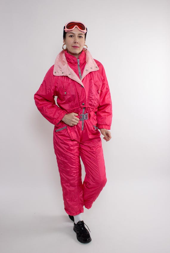 Vintage 90s Pink One Piece Ski Suit Women, Retro Apres Ski Snowsuit, Size S
