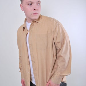 Vintage Beige Button-Up Shirt: 90s Minimalist Plus Size XXL
