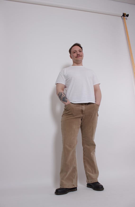 Vintage Brown Corduroy Pants Mens XL Wide Leg Trousers Retro 90s Cord Pants