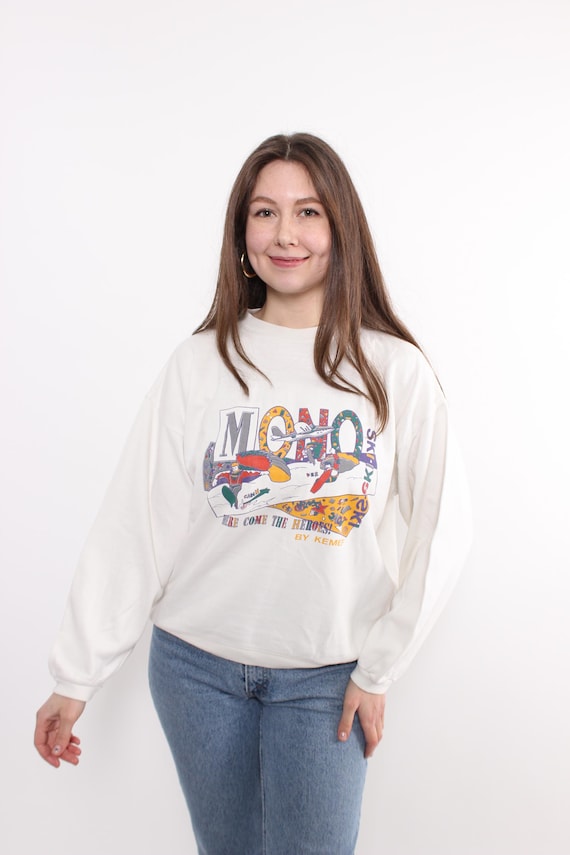 Vintage 90s Graphic Sweatshirt Medium, Retro Apres Ski Print Pullover, Size M