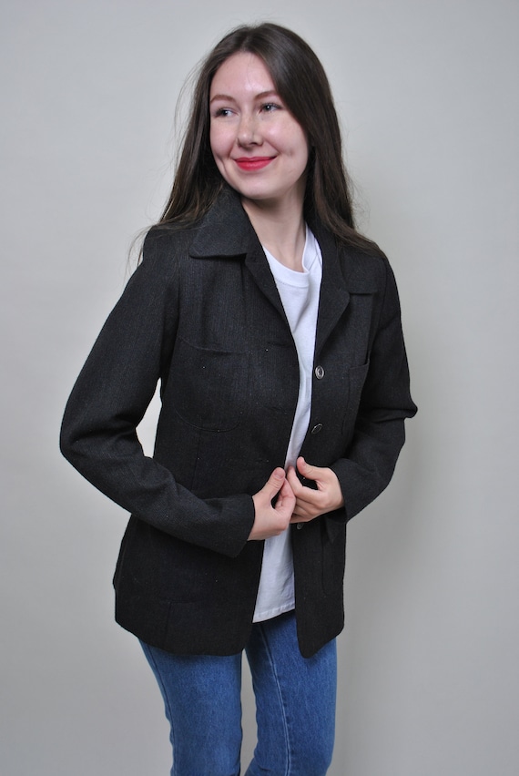 90s Vintage Blazer: Minimalist Button Up Shacket, Size M