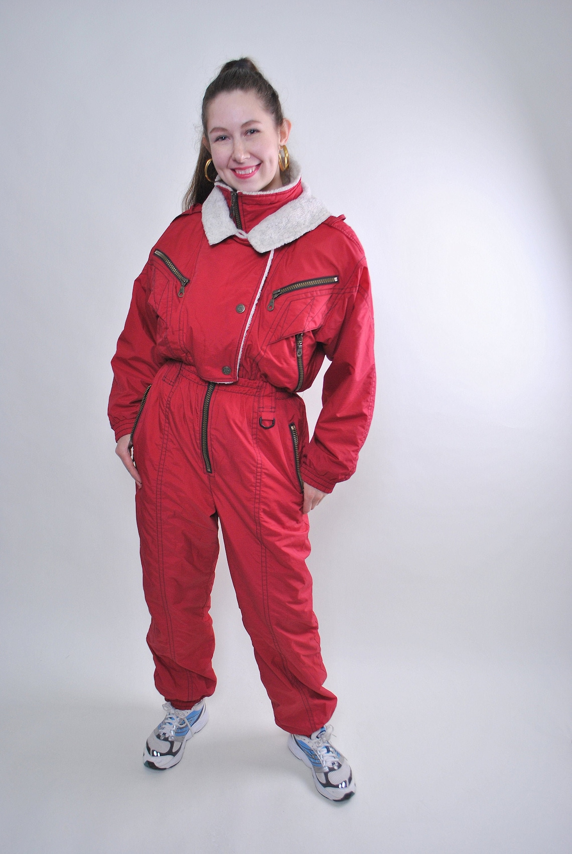Vintage one piece red ski suit retro nylon woman snow suit Etsy