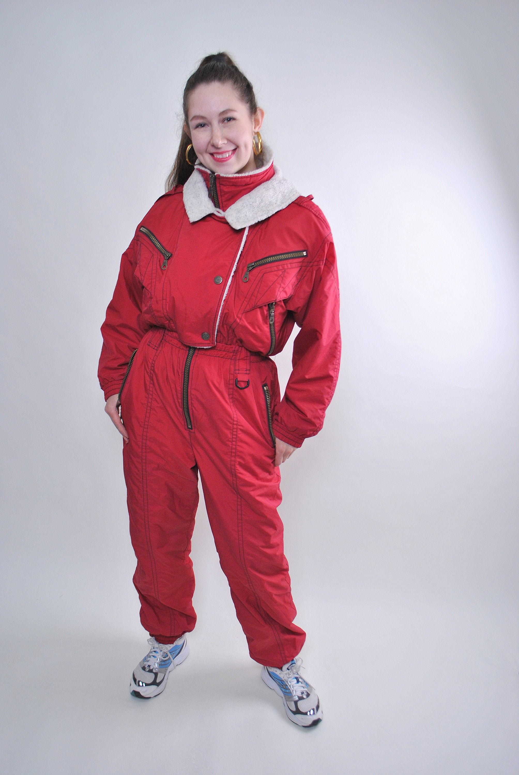 Vintage one piece red ski suit retro nylon woman snow suit Etsy