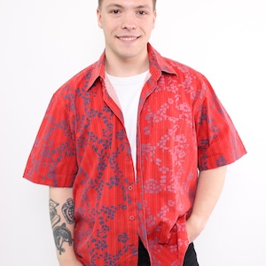 90s oversized flowers print shirt, vintage vocation button up shirt, Size XL