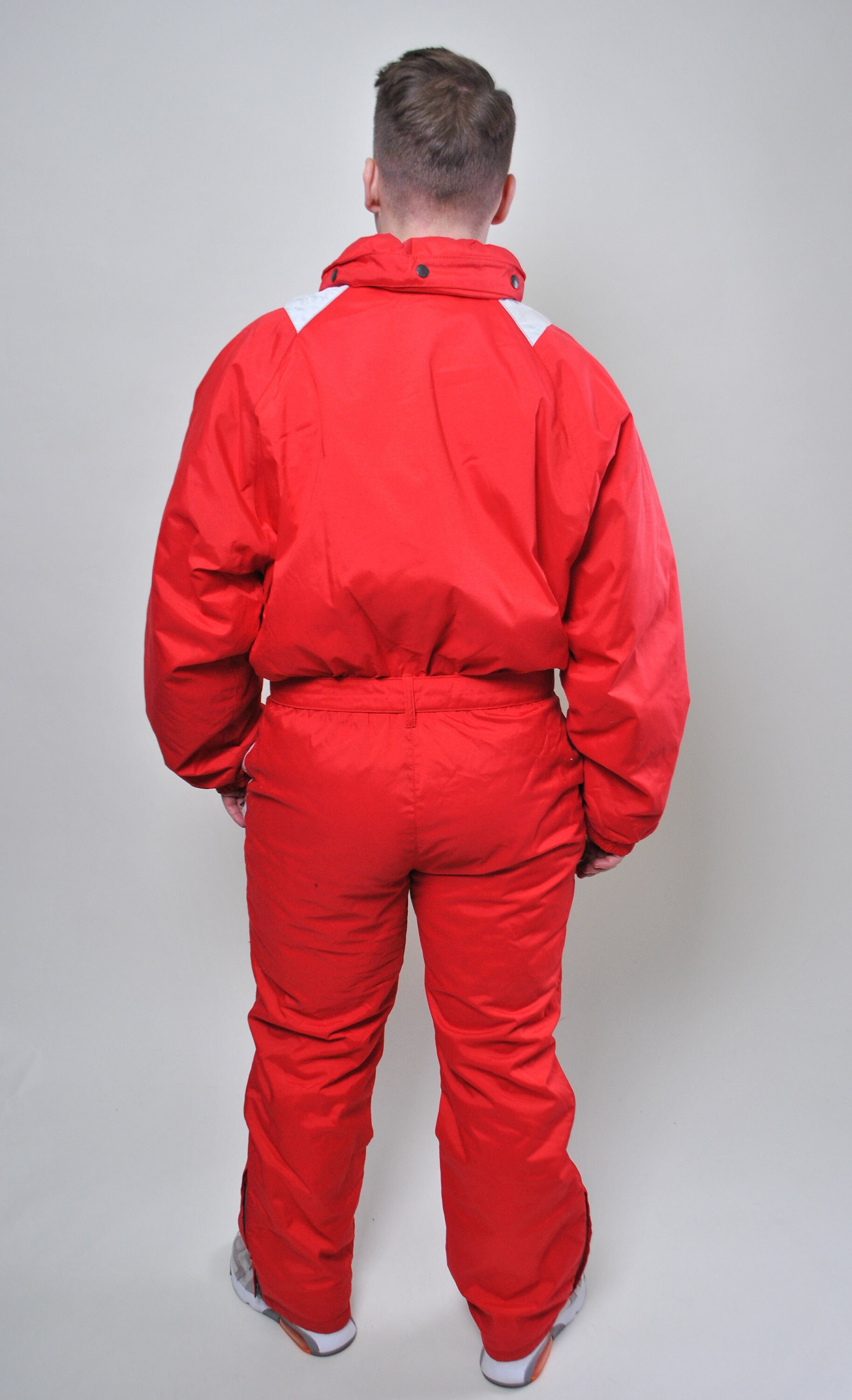 Retro One Piece Ski Suit Men Red Pattern Full Snow Suit Size Etsy