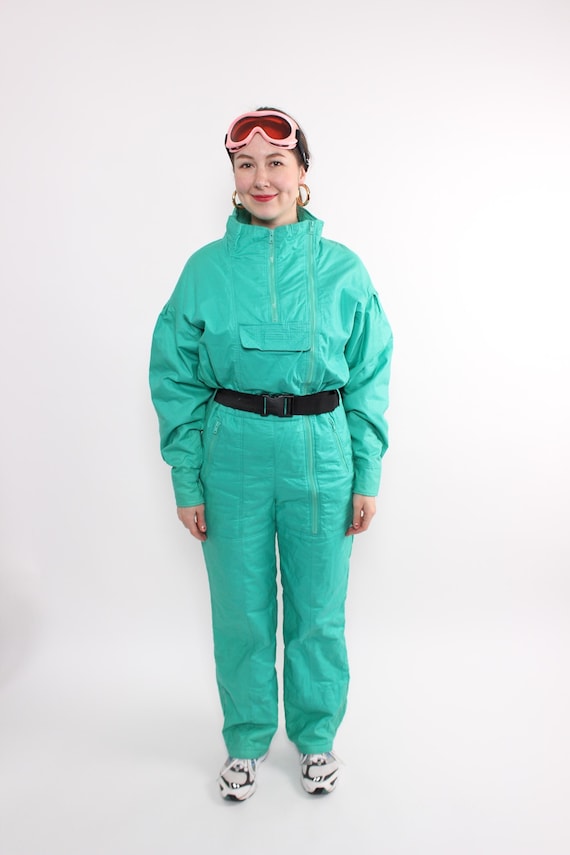 90s Vintage One Piece Ski Suit, Retro Women’s Green Snowsuit, Size M