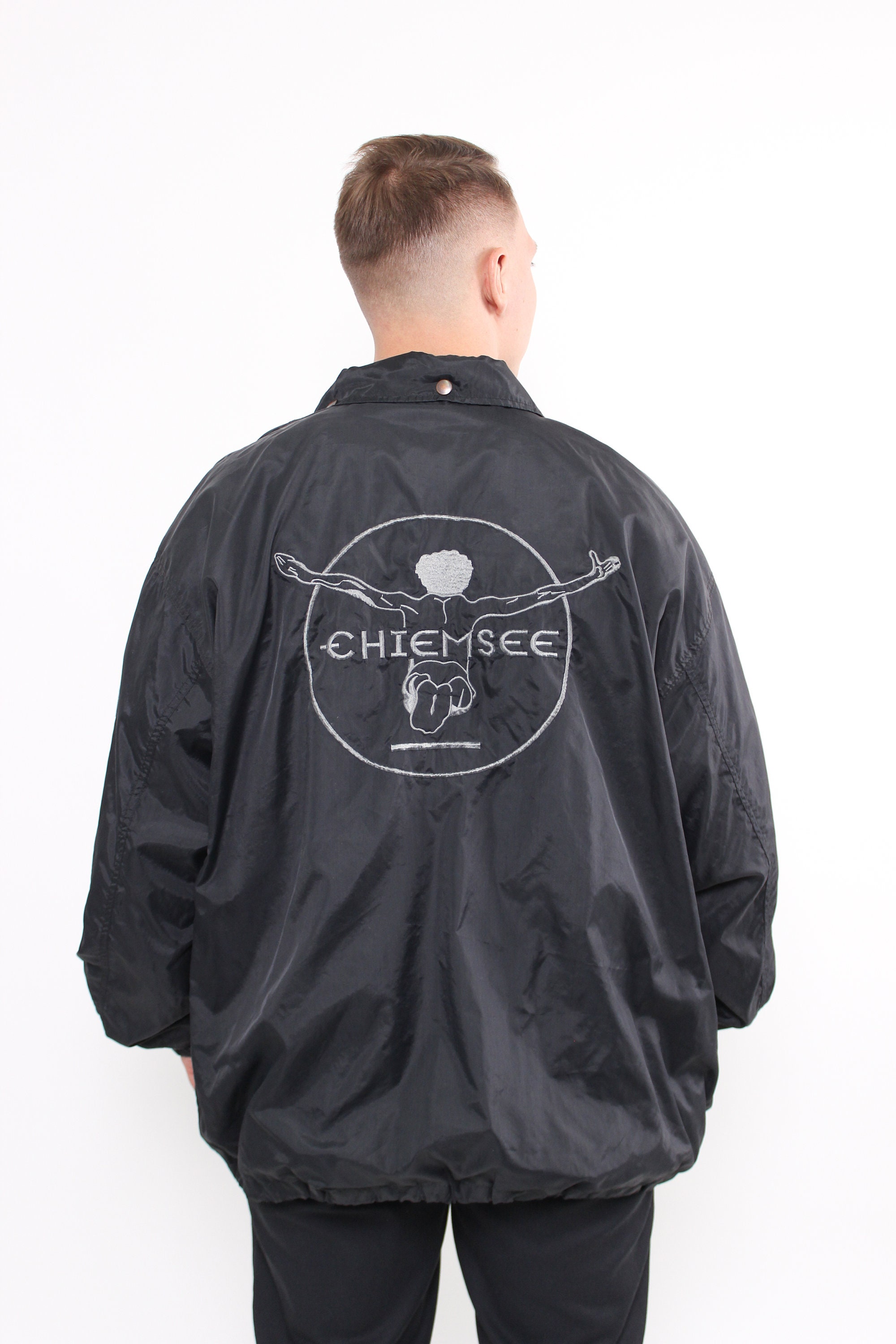 90s Oversized Coach Jacket, Vintage Black Sport Wear Jacket