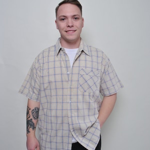 Camisa de cuadros pastel, de corte oversize, para verano, talla L