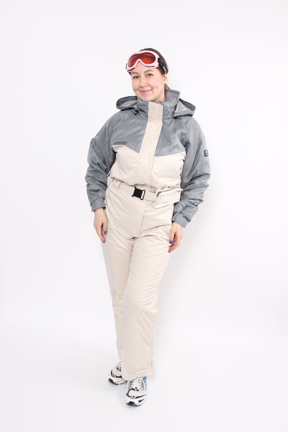 90s Vintage One Piece Ski Suit, Retro Women's Colorblock Snowsuit, Size M