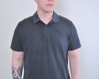 Vintage PUMA Black Polo Shirt: 90s Minimalist Sportswear, Size XL
