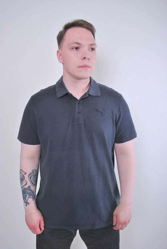 Vintage PUMA Black Polo Shirt: 90s Minimalist Sportswear, Size XL