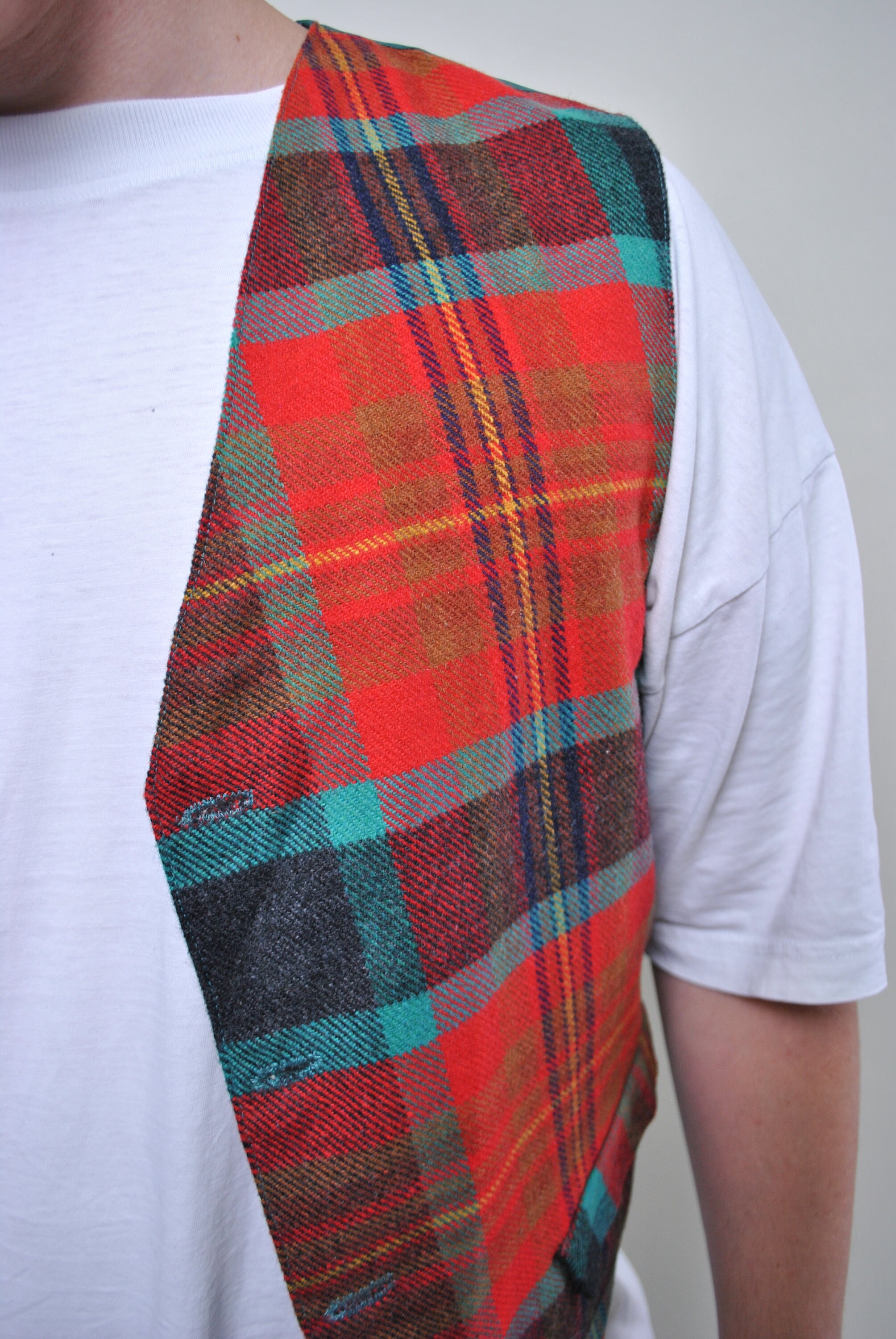 90s Plaid Vest, Vintage Wool Buttons Top, Check Pattern Suit