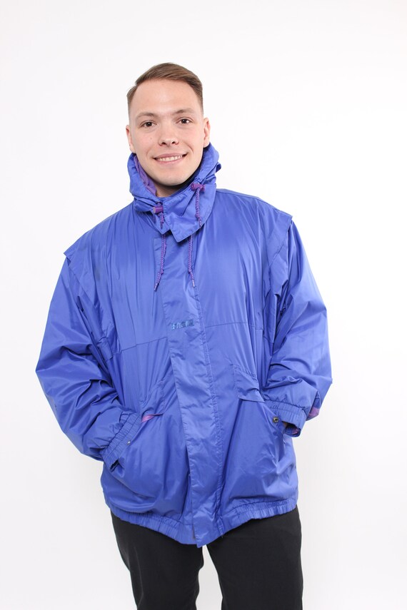 80s Retro Hiking Windbreaker in Blue Vintage Colorful Travel Raincoat Jacket Size L Etsy UK