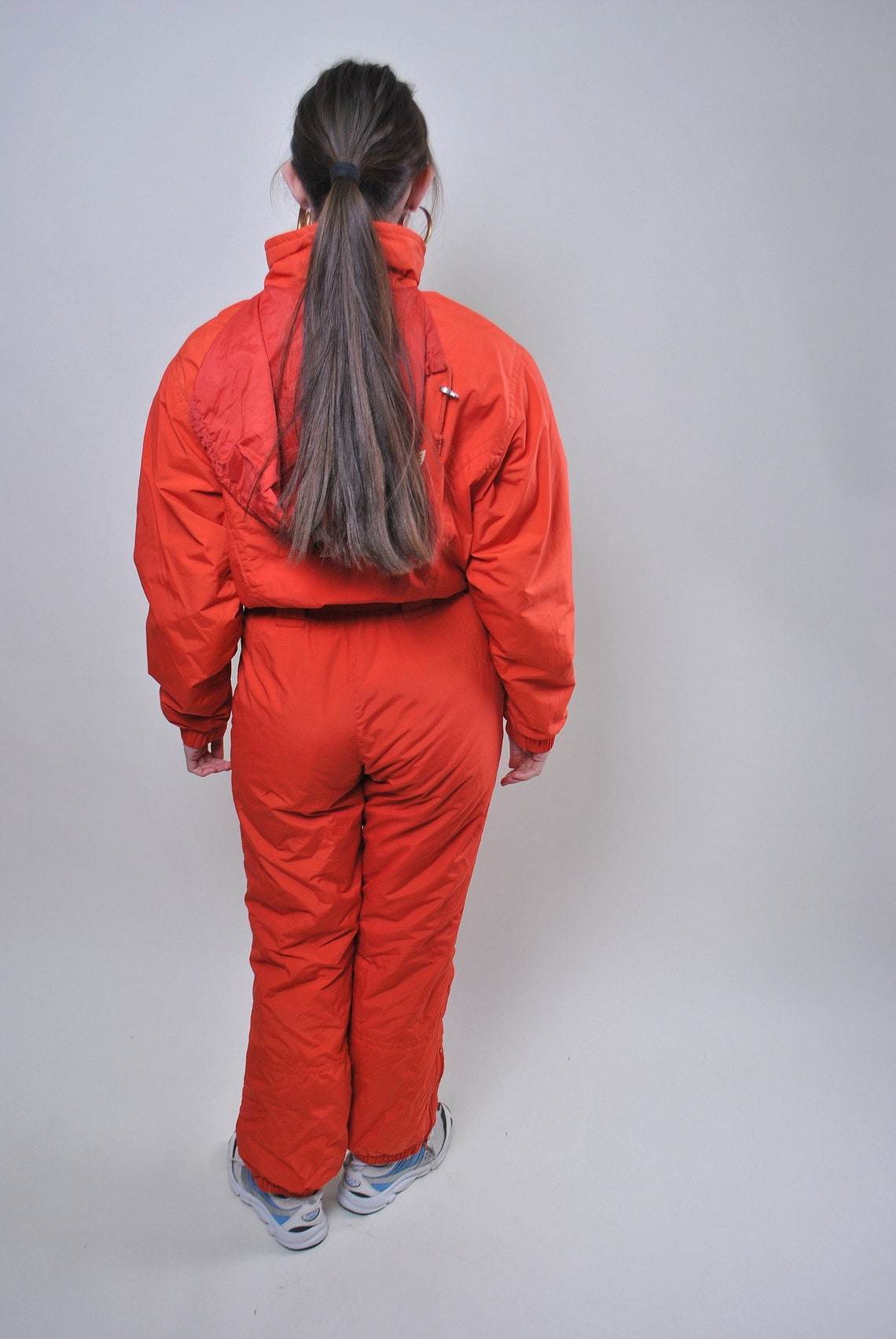 Vintage one piece orange ski suit 80s woman nylon snow suit Etsy
