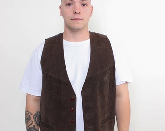 Vintage leather vest, 80s button up brown suede top - MEDIUM western cowboy shirt 90s fashion heritage vest