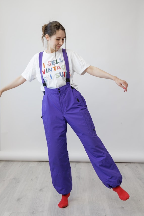 90s Killy Violet Purple Vintage Ski Bib Pants Suspender Salopettes Made in France Size M