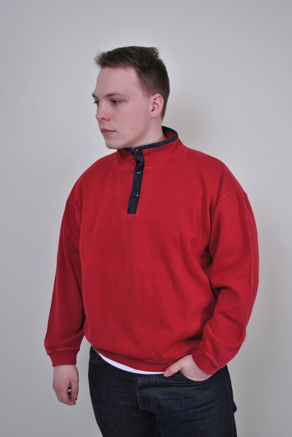 90s Vintage Red Quarter Zip Sweatshirt - Size XL