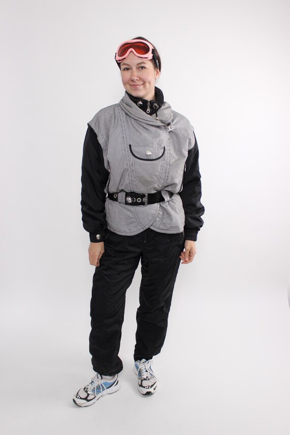 Vintage 90s One Piece Ski Suit, Womens Black Colorblock Snowsuit, Size M